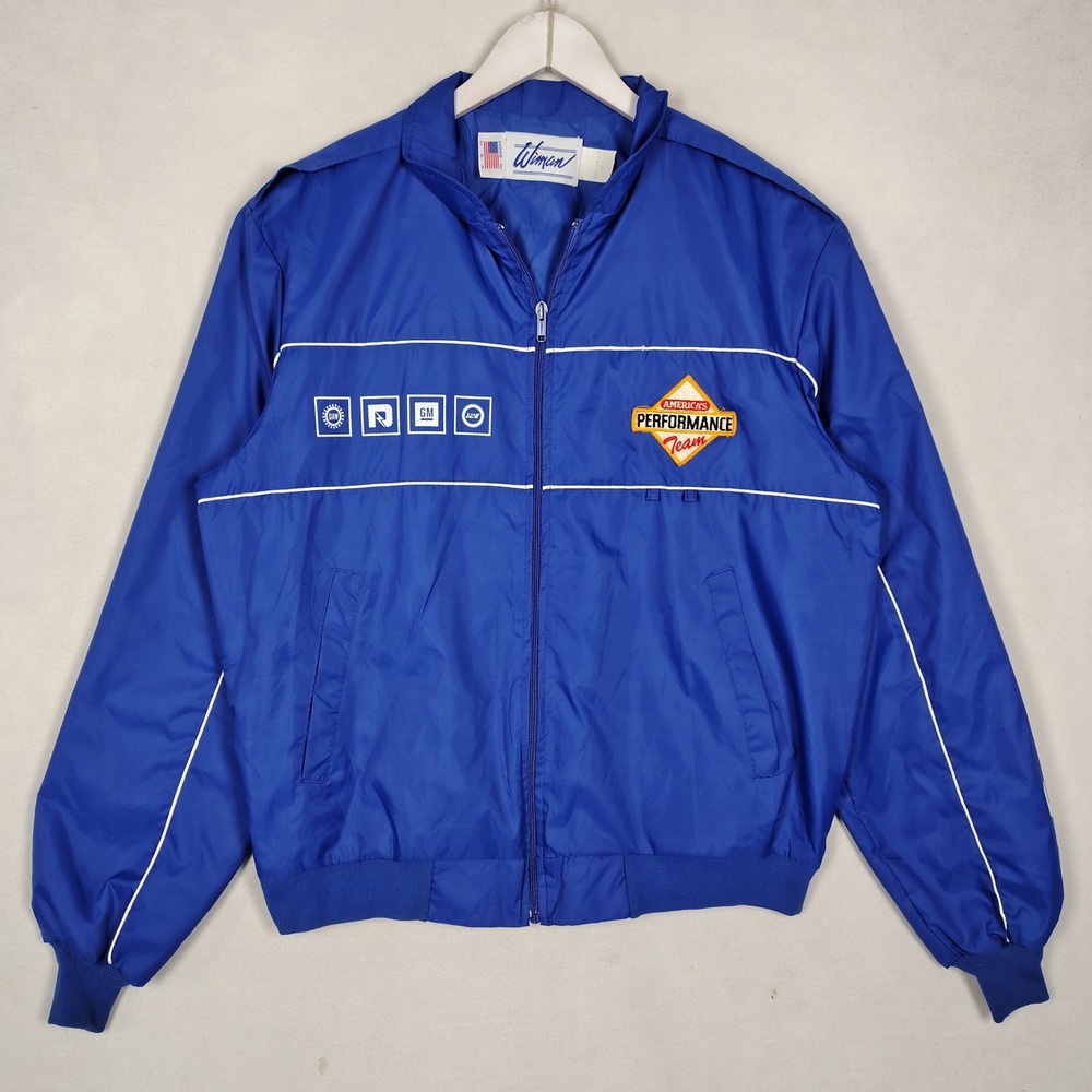 Vintage Wiman Delco Remy GM UAW Racing Windbreaker Jacket Blue Large Made in USA